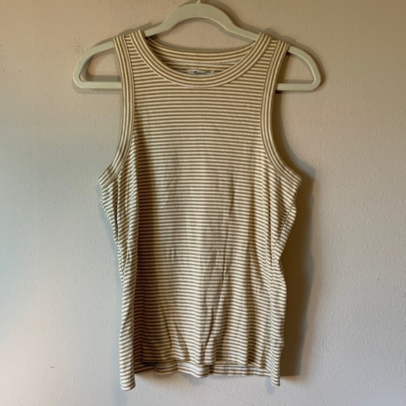 Madewell Brightside Striped Sleeveless Racerback Top Cotton Size XL Tan & White - Picture 2 of 11